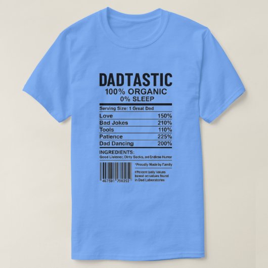 栄養ラベルのパロディとバーコード、材料 Tシャツ (デザイン正面)