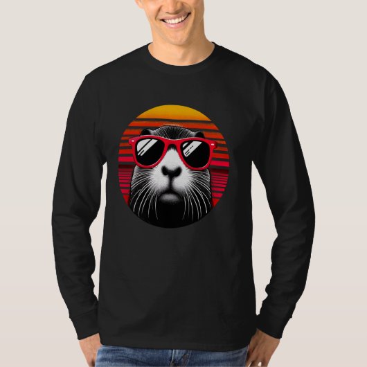 栄養レトロヴィンテージサンセット動物サングラス70s tシャツ (正面)