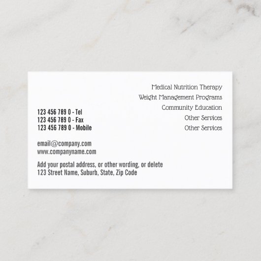 栄養価の健康な新鮮な野菜の写真コラージュ 名刺 (裏面)