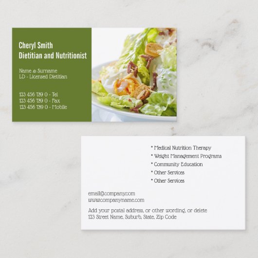 栄養価の健康シーザーサラダ卵ベーコンレタス 名刺 (正面/裏面)