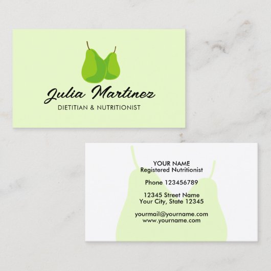 栄養価栄養士グリーンナシのフルーツロゴ 名刺 (正面/裏面)
