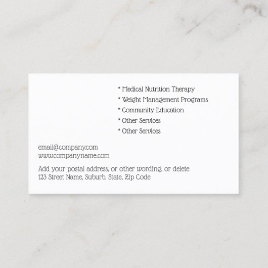 栄養士の金ゴールドグリーンツリーのライフエレガントシック 名刺 (裏面)