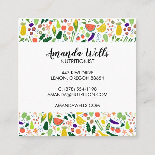 栄養士シェフコーチユニーク野菜アート スクエア名刺 (裏面)