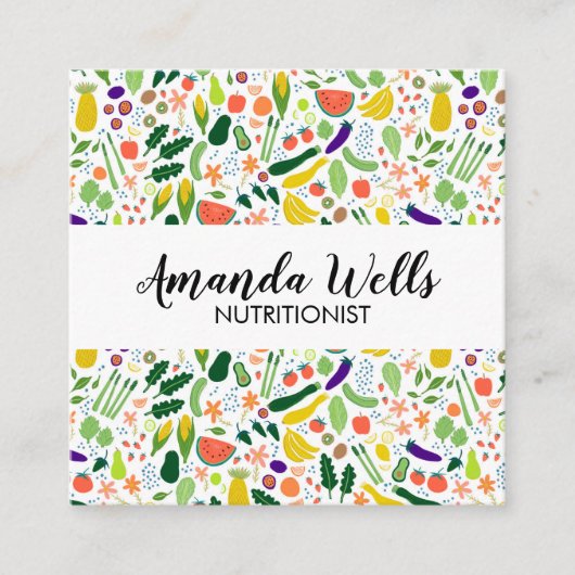栄養士シェフコーチユニーク野菜アート スクエア名刺 (正面)