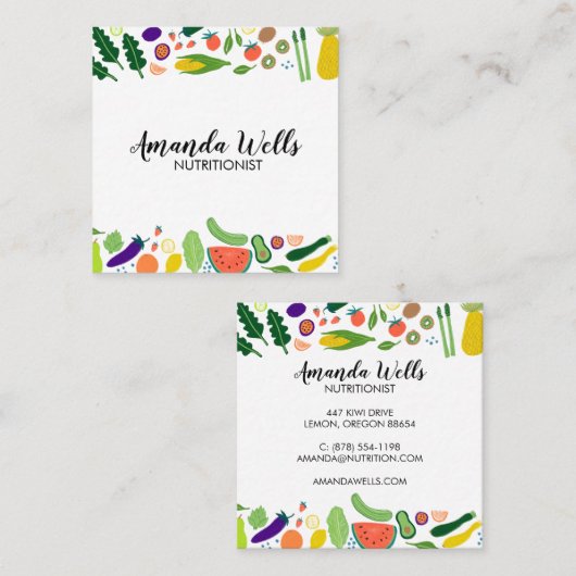 栄養士シェフコーチユニーク野菜アート スクエア名刺 (正面/裏面)