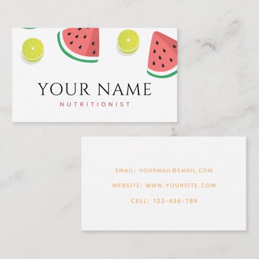 栄養士ディティアンスイカライムキュートフルーツ 名刺 (正面/裏面)