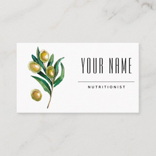 栄養士ディティティアンオリーブグリーンリーウォーターの色 名刺 (正面)