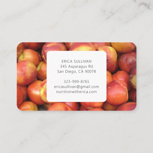栄養士ヘルスコーチシェフストーンフルーツフォト 名刺 (裏面)