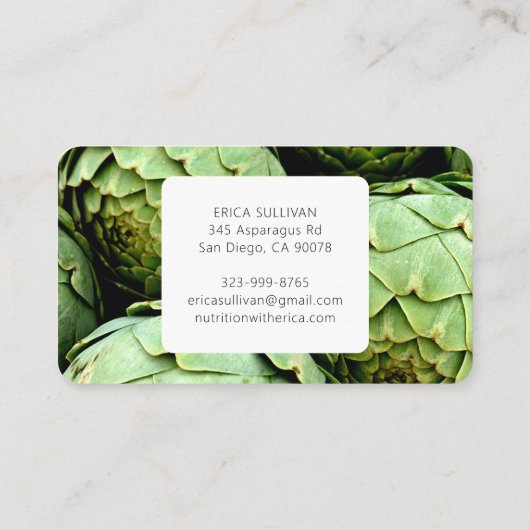 栄養士ヘルスコーチシェフビーガンアーティチョーク 名刺 (裏面)