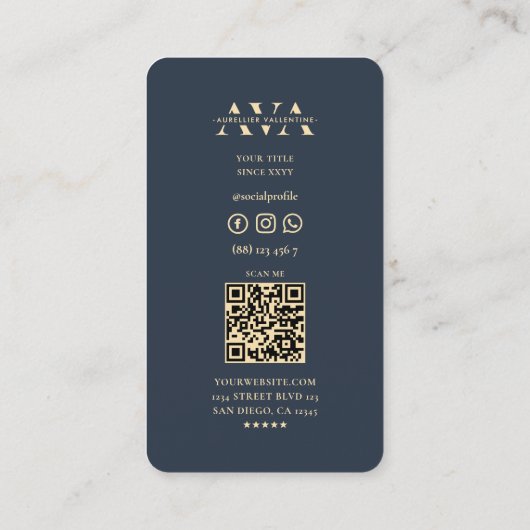 栄養士モダンパーソナルトレーナーダークブルー 名刺 (裏面)