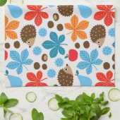 栗とハリネズミのシームレスなパターン キッチンタオル (折り畳み)