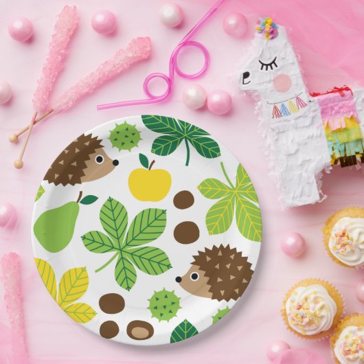 栗とハリネズミのシームレスなパターン ペーパープレート (パーティー)
