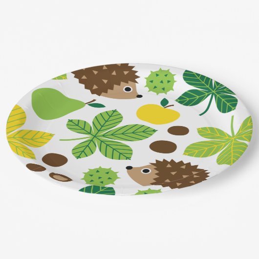 栗とハリネズミのシームレスなパターン ペーパープレート (アングル)