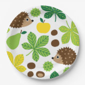 栗とハリネズミのシームレスなパターン ペーパープレート (正面)