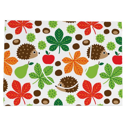 栗とハリネズミのシームレスなパターン ラージペーパーバッグ (裏面)