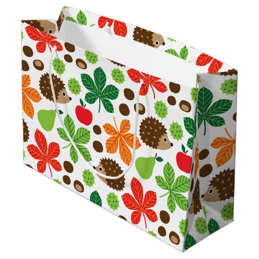 栗とハリネズミのシームレスなパターン ラージペーパーバッグ (裏面アングル)