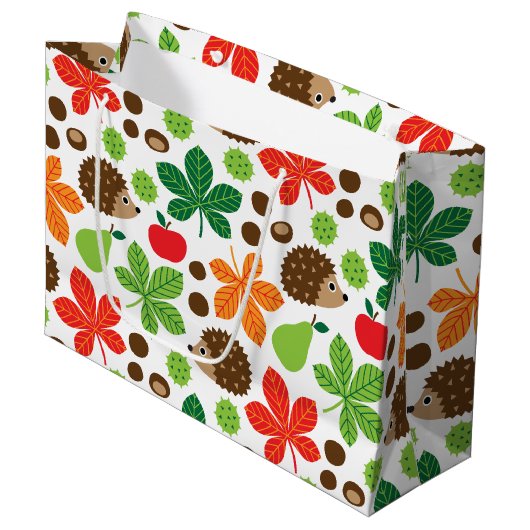 栗とハリネズミのシームレスなパターン ラージペーパーバッグ (正面アングル)