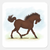 栗の茶色の馬の馬乗り スクエアシール (正面)