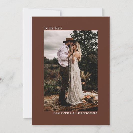 栗の茶色ミニマリスト垂直結婚写真 招待状 (正面)