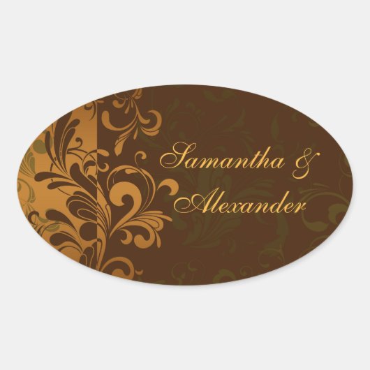 栗の茶色/金ゴールド/緑の渦巻き封筒用シールまたは 楕円形シール (正面)