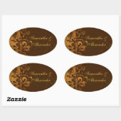 栗の茶色/金ゴールド/緑の渦巻き封筒用シールまたは 楕円形シール (シート)