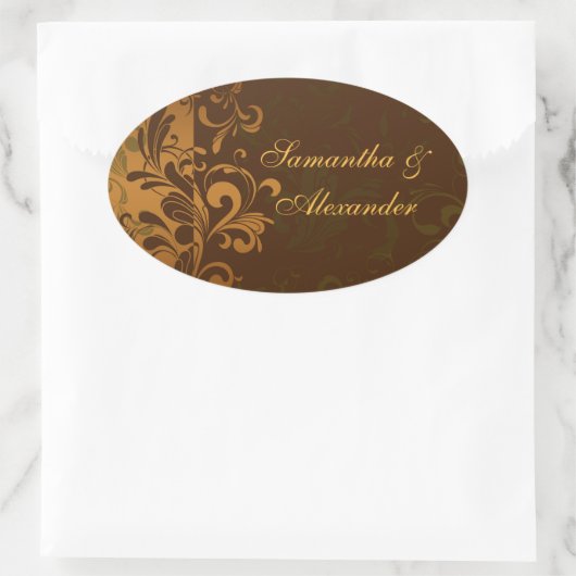 栗の茶色/金ゴールド/緑の渦巻き封筒用シールまたは 楕円形シール (バッグ)