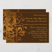 栗の茶色/金ゴールド/緑の渦結婚式招待状 招待状 (正面/裏面)