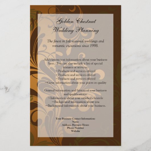 栗の茶色/金ゴールド/緑プログラム、メニューまたはフライヤー チラシ (正面)