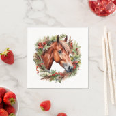 栗の馬とクリスマスリースの水色 スタンダードカクテルナプキン (インサイチュ)