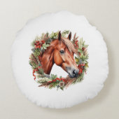 栗の馬とクリスマスリースの水色 ラウンドクッション (裏面)