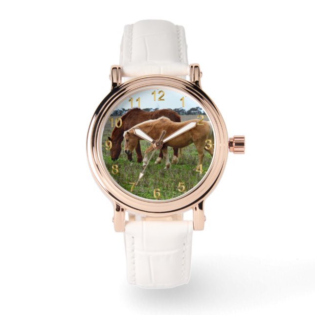 栗の馬とパロミノの馬 腕時計 (正面)