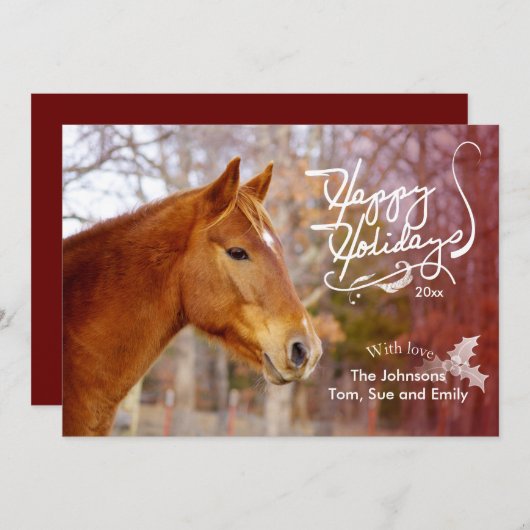 栗の馬の休日のフォトカード シーズンカード (正面/裏面)