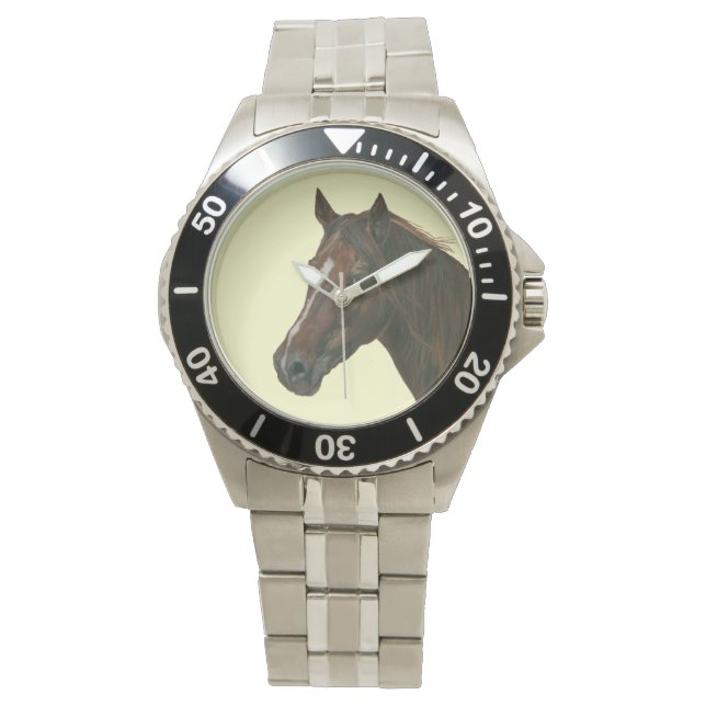 栗の馬茶色の馬の驚くべきポルタット 腕時計 (正面)