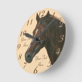 栗ウマ科の馬の写真 ラウンド壁時計 (傾斜)
