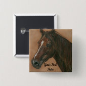 栗ウマ科の馬茶色の馬のポートレート 缶バッジ (正面&裏面)