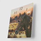 栗ウマ科の馬茶色の馬方形の写真 スクエア壁時計 (傾斜)