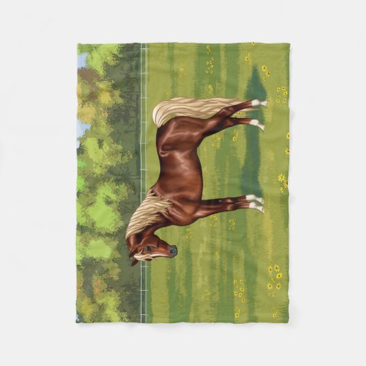 栗エジプトアラビアンホースフラクセンマネ&テール フリースブランケット (正面)