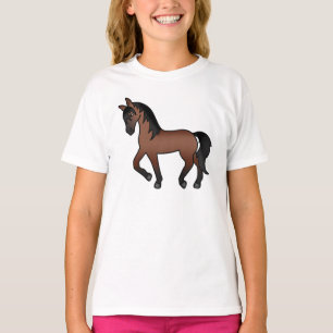 栗毛の馬のトロット 可愛いイラスト Tシャツ