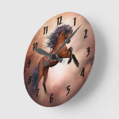 栗毛の馬の円形の柱時計の養育 ラウンド壁時計 (傾斜)