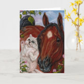 栗毛の馬の白いペルシャのメッセージカード カード (黄色い花)