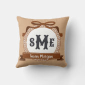 栗色のブラウンリバースギリシャキー弓のモノグラム クッション (裏面)