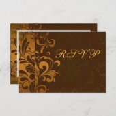 栗色ブラウン ゴールド/グリーン スワール RSVP 返信カード (正面/裏面)