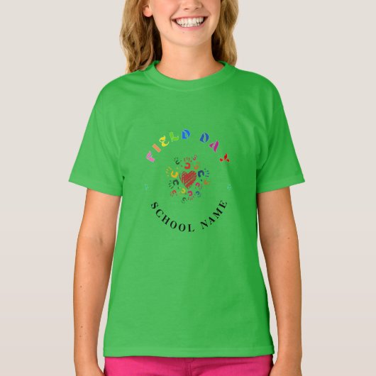 校庭の日の緑の色の子供チーム応援分隊 Tシャツ (正面)
