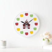 校舎とリンゴ ラージ壁時計 (ホーム)