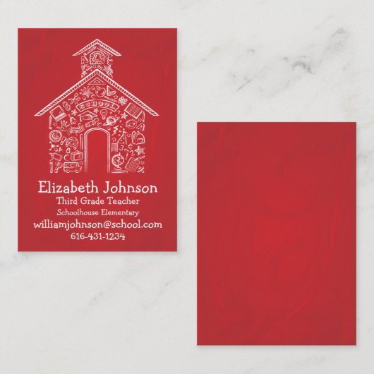 校舎の先生の名刺の赤 名刺 (正面/裏面)