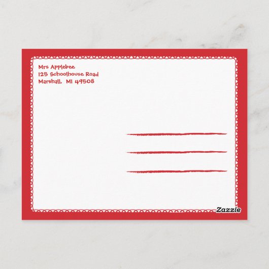 校舎先生はがき – 赤 ポストカード (裏面)