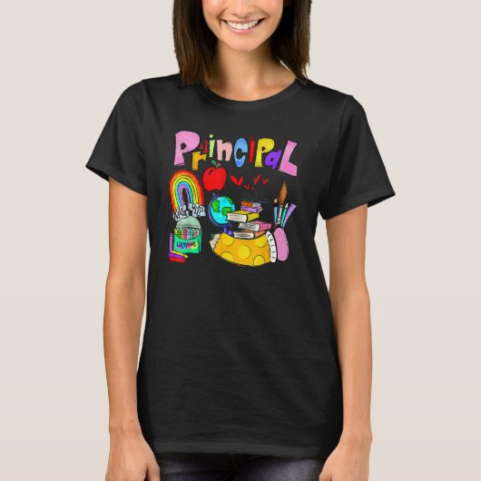 校長先生のための手描きバックトゥスクールアシスタント Tシャツ (正面)