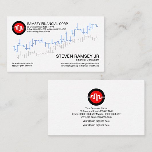 株シンプル式取引グラフの波の財務 名刺 (正面/裏面)