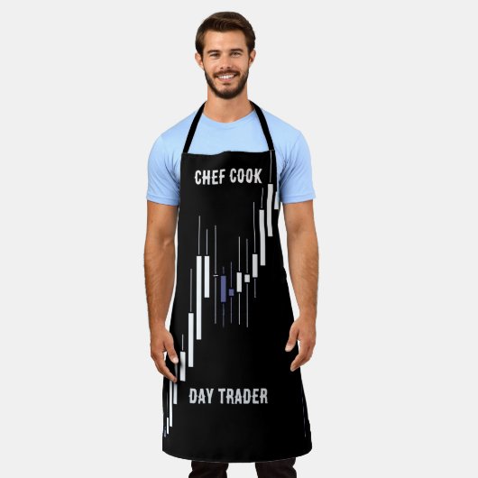 株価ろうそく立ちチャート名モノグラム エプロン (着用した状態)