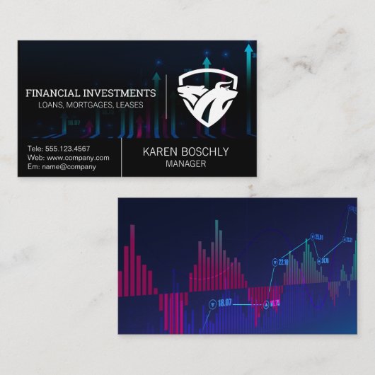 株価グラフお金グラフクマのロゴ 名刺 (正面/裏面)